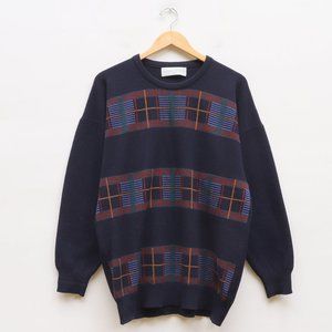 Vintage Lyle & Scott Navy Lambswool Men's Crewneck Jumper Sweater Size L